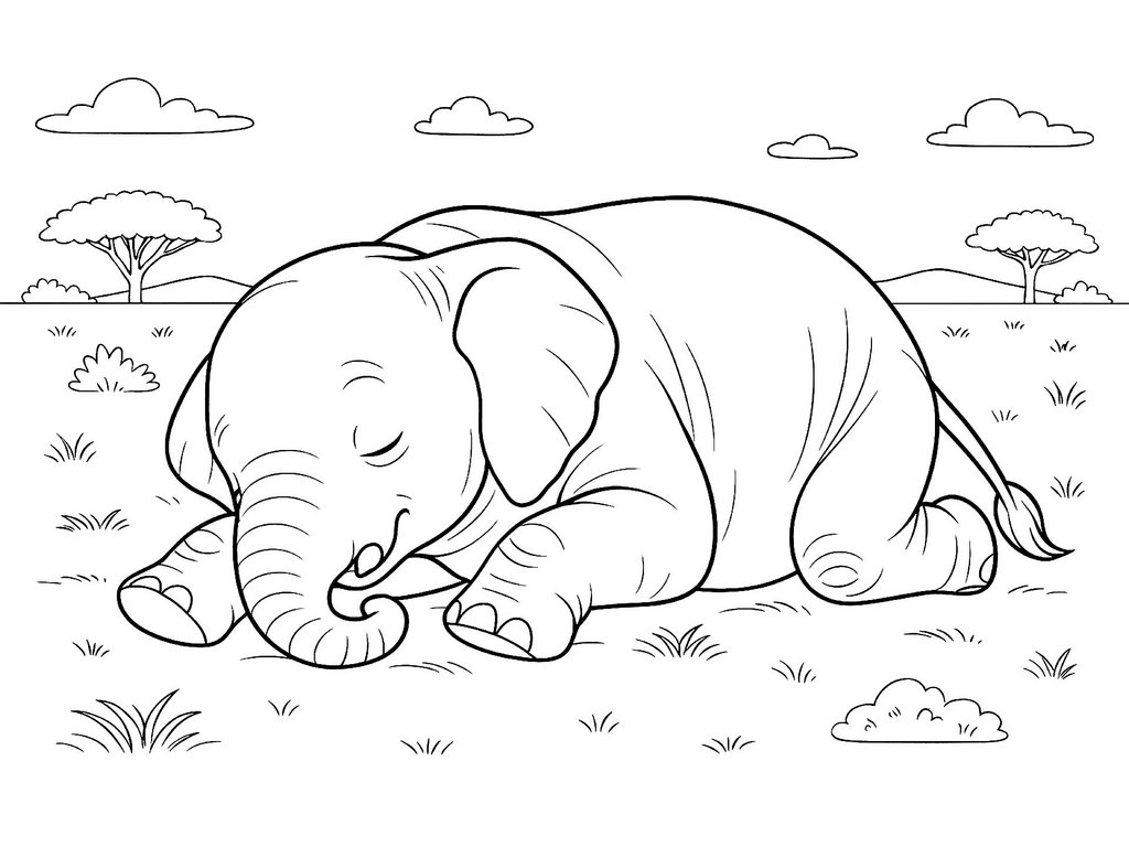 Ausmalbild schlafender Elefant