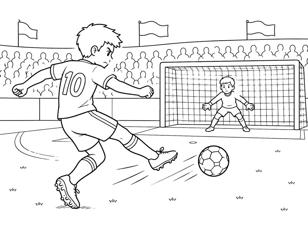 Ausmalbild Sport Fussball Torschuss