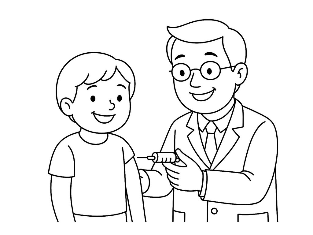 Ausmalbild Arzt beim Impfen