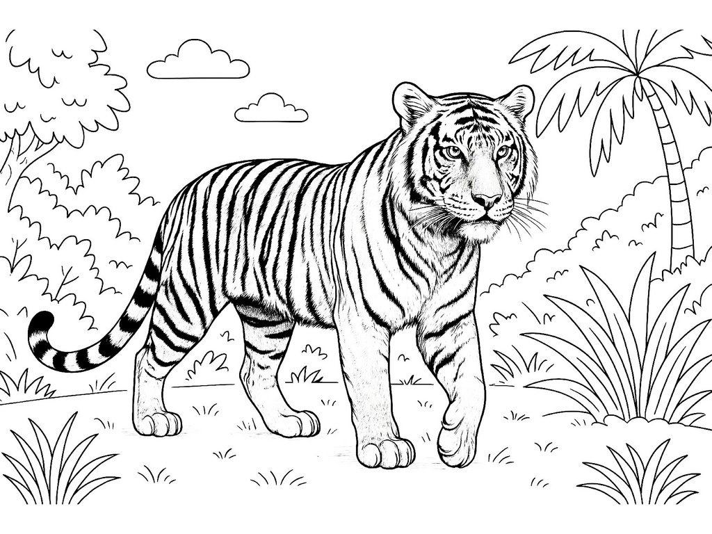 Ausmalbild realistischer Tiger