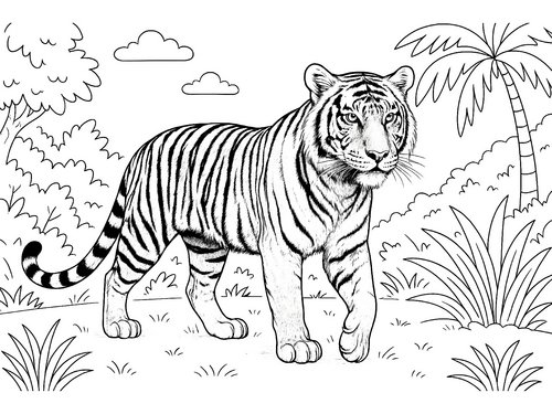 Thumbnail Ausmalbild realistischer Tiger