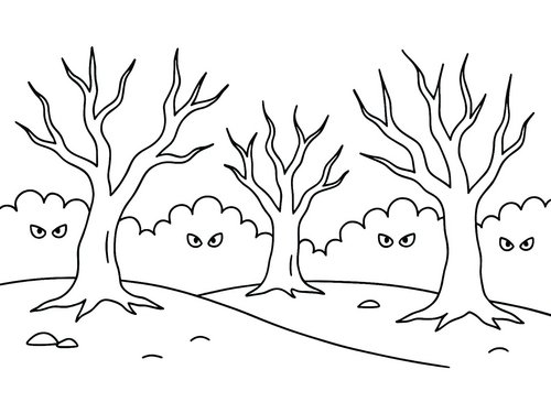 Thumbnail Ausmalbild Halloween Gruselwald