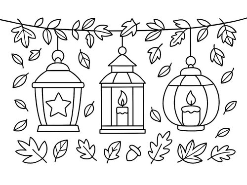 Thumbnail Ausmalbild Herbst Laternen