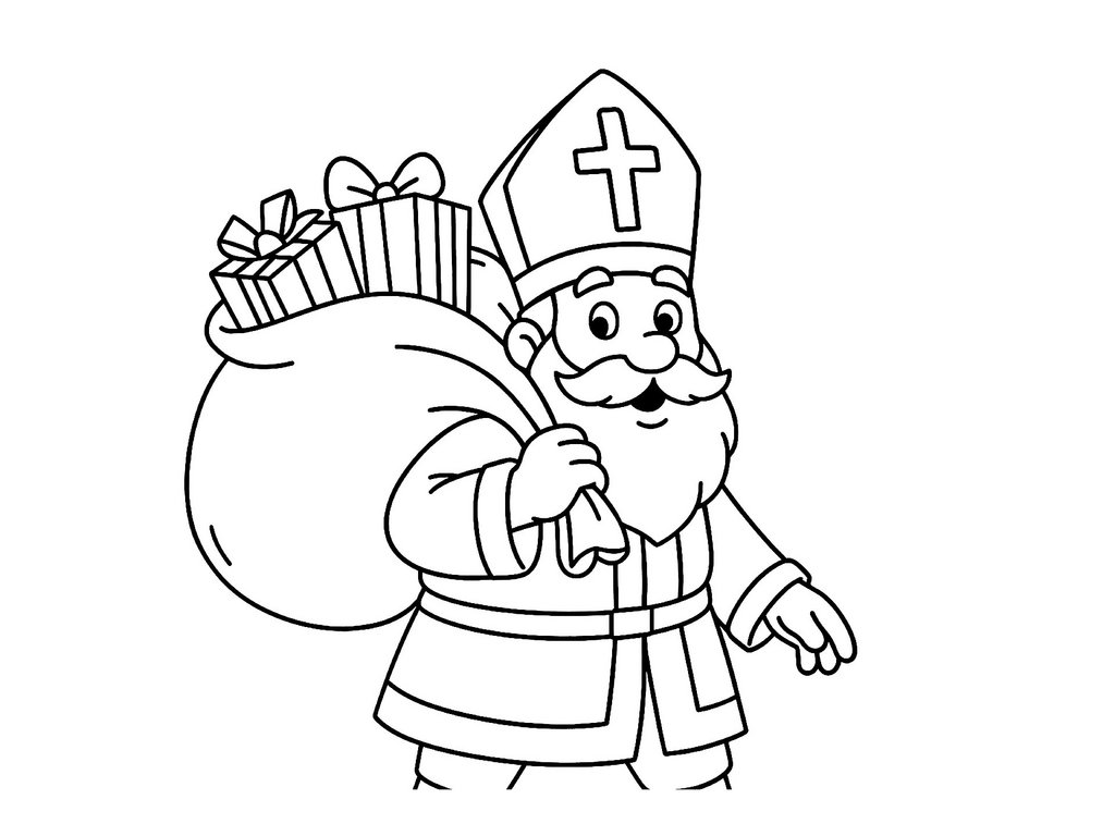 Ausmalbild Nikolaus mit Geschenksack