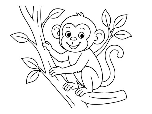 Thumbnail Ausmalbild Affe im Baum