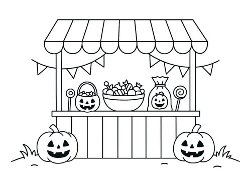 Thumbnail Ausmalbild Halloween Marktstand
