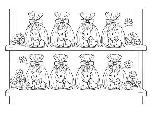 Thumbnail Ausmalbild Ostern Schokoosterhasen im Regal