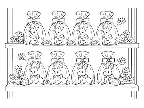 Thumbnail Ausmalbild Ostern Schokoosterhasen im Regal