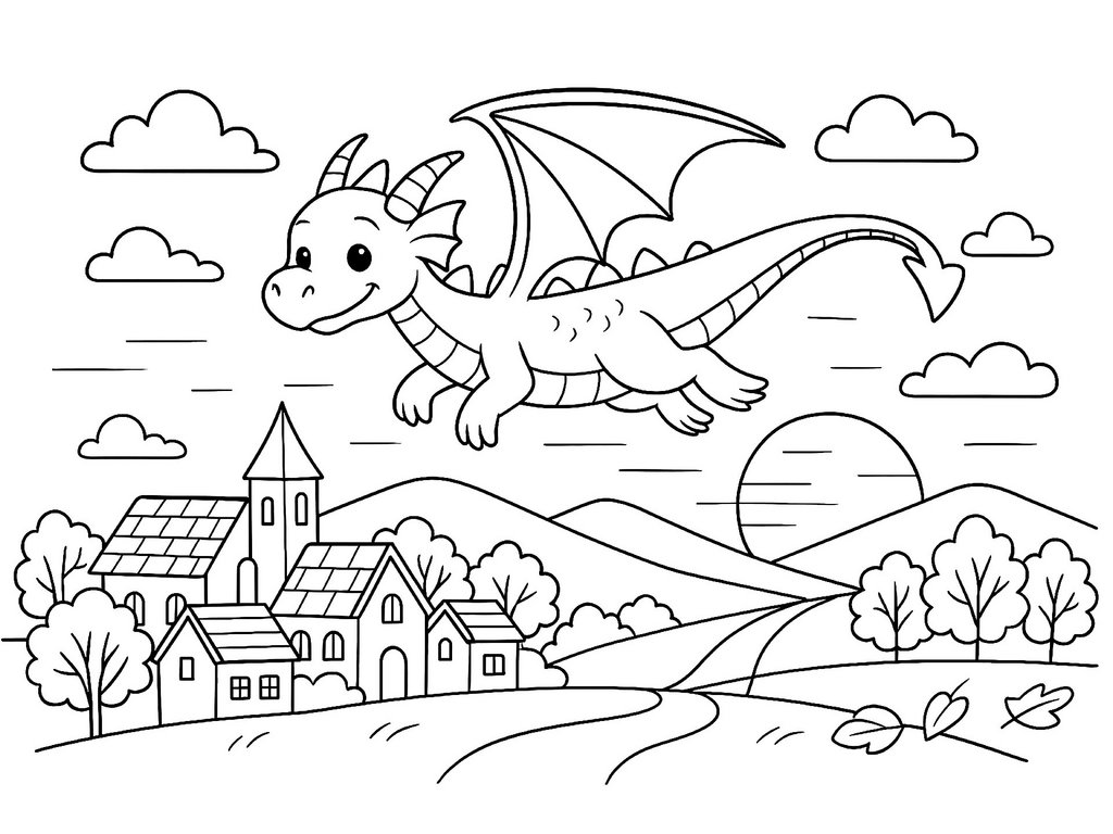 Ausmalbild fliegender Drache