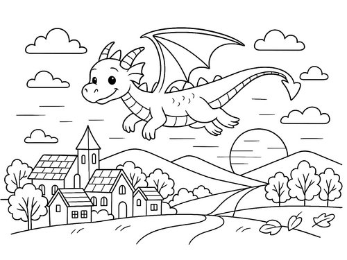 Thumbnail Ausmalbild fliegender Drache