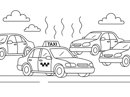 Thumbnail Ausmalbild Taxi und andere Autos