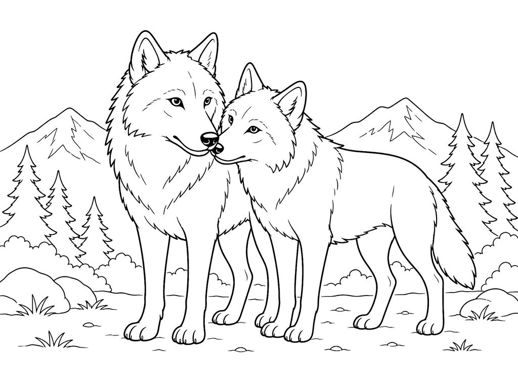 Ausmalbild Wolf Wolfspaar