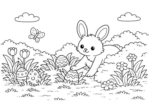 Thumbnail Ausmalbild Ostern Osterhase versteckt Ostereier