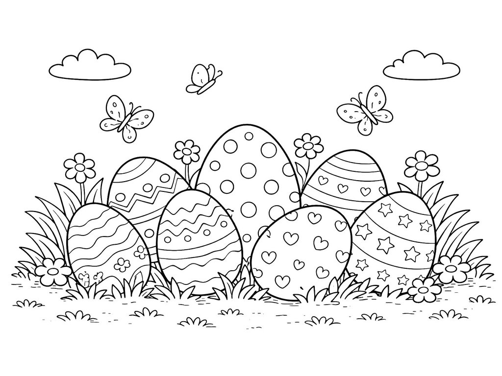 Ausmalbild Ostern mehrere Ostereier